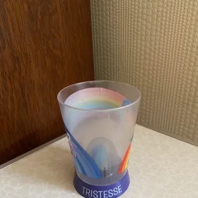 Gobelet en plastique décoré avec les personnages Joie et Tristesse du film Vice-Versa.